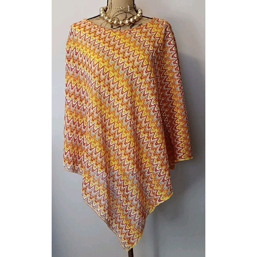 Joan Vass Women Orange Yellow Tank Top‎ Attached Knit Shawl Top Size L